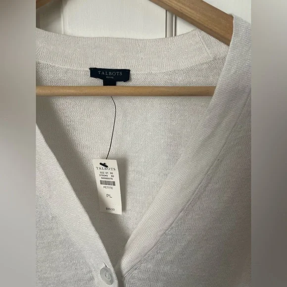 Talbots 100% Linen White Knit Cardigan PL - Picture 2 of 4